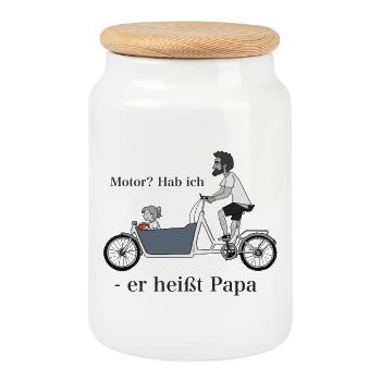 Dad on cargo bike - Cookie Jar with Wooden Lid - white - Front