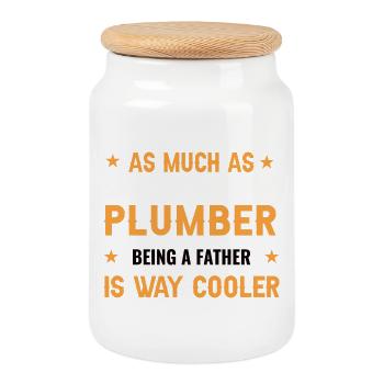 Humorvolles Papa-Plumber Design - Keksdose mit Holzdeckel - Weiß - Vorne