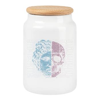 Conception artistique de crâne de visage antique numériquement divisé - Boîte à biscuits avec couvercle en bois - blanc - Devant