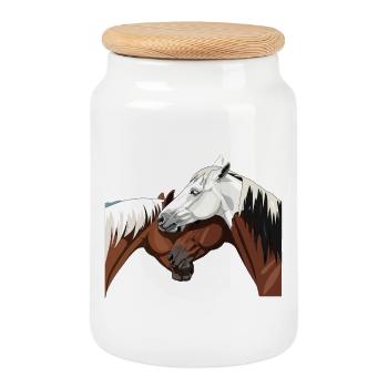Horse connection - best friends - Cookie Jar with Wooden Lid - white - Front