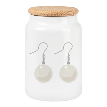 Elegant Pearl Drop Earrings - Cookie Jar with Wooden Lid - white - Front