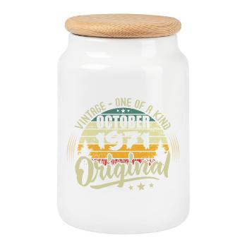 Cadeau Anniversaire Octobre 1971 - Boîte à biscuits avec couvercle en bois - blanc - Devant