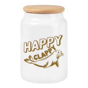 Happy Seal dessin animé illustration - Boîte à biscuits avec couvercle en bois - blanc - Devant
