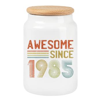 Retro 1985 Inspired Typeface Design - Cookie Jar with Wooden Lid - white - Front