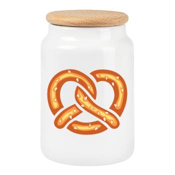 Lustige Brezel Cartoon Illustration - Keksdose mit Holzdeckel - Weiß - Vorne