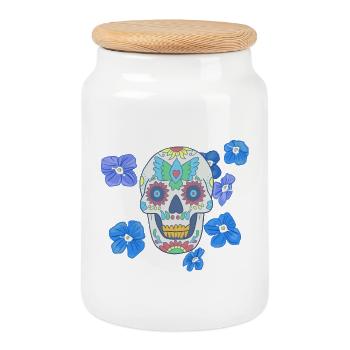 Mexican Sugar Bowl - Cookie Jar with Wooden Lid - white - Front