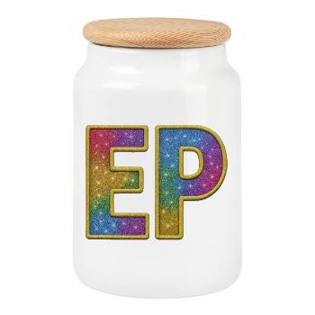 EP | Lettrage initial Galactic Glitter - Boîte à biscuits avec couvercle en bois - blanc - Devant