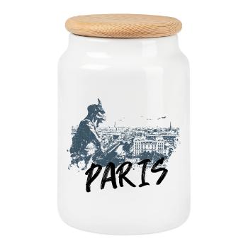 Paris avec gargouille de Notre Dame - Boîte à biscuits avec couvercle en bois - blanc - Devant