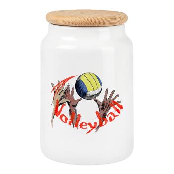Volleyball - Keksdose mit Holzdeckel - Weiß - Vorne