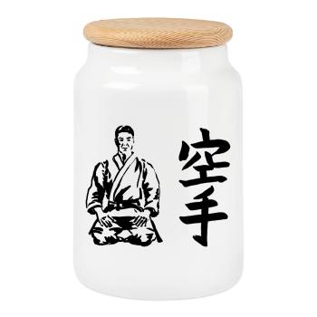 karate - Cookie Jar with Wooden Lid - white - Front