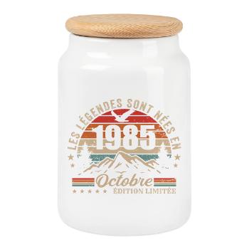 October 1985 Birthday Gift 1985 October 1985 - Cookie Jar with Wooden Lid - white - Front