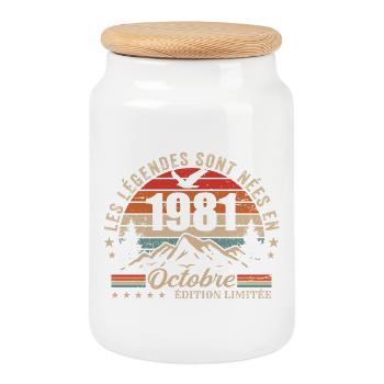 Octobre 1981 Cadeau Anniversaire 1981 October 1981 - Boîte à biscuits avec couvercle en bois - blanc - Devant