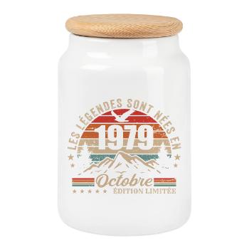 October 1979 Birthday Gift 1979 October 1979 - Cookie Jar with Wooden Lid - white - Front