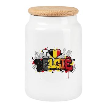 Belgische Flagge Love Graffiti Design - Keksdose mit Holzdeckel - Weiß - Vorne