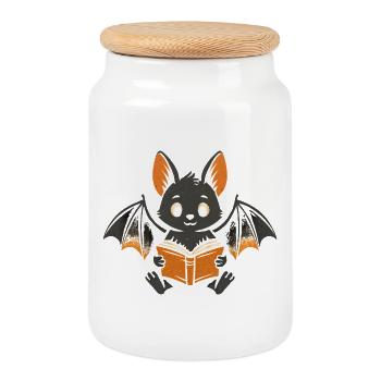 Cute vampire reading fun for children - Cookie Jar with Wooden Lid - white - Front
