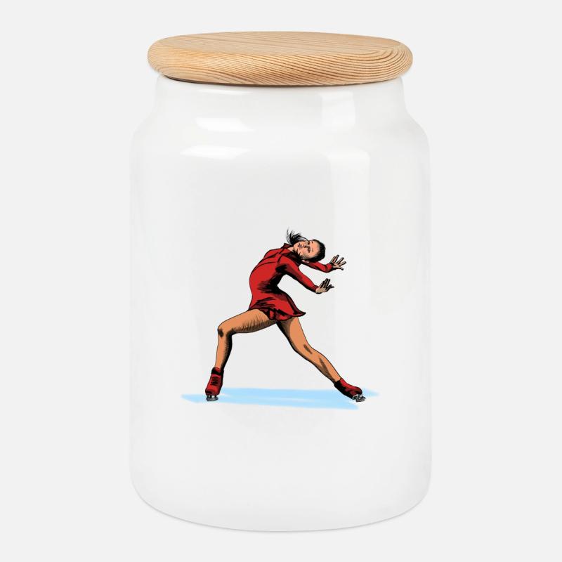 Figure Skating Dancer Illustration - Cookie Jar with Wooden Lid - white