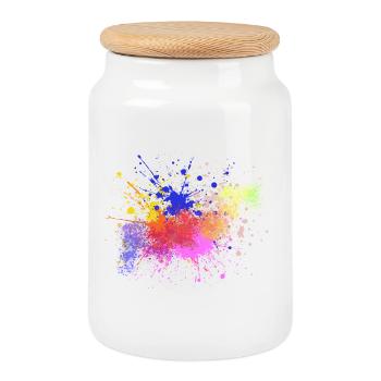 Colored Paint Splashes Art Design - Cookie Jar with Wooden Lid - white - Front