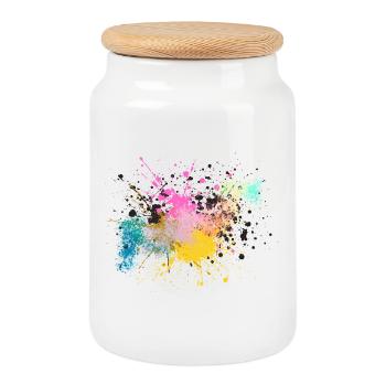 Colorful Paint Splash Design - Cookie Jar with Wooden Lid - white - Front