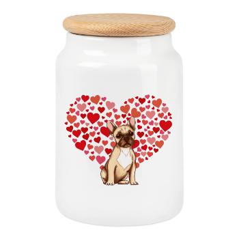 chien avec fond de coeur - Boîte à biscuits avec couvercle en bois - blanc - Devant