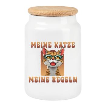 Mon chat Mes règles - Boîte à biscuits avec couvercle en bois - blanc - Devant