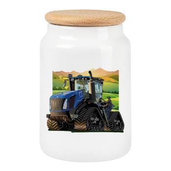 Traktor auf dem Land - Keksdose mit Holzdeckel - Weiß - Vorne