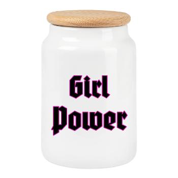 Girl Power Neon Outline - Cookie Jar with Wooden Lid - white - Front