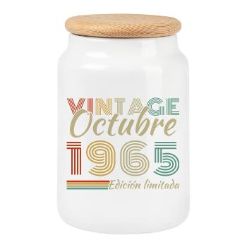 Oktober 1965 Vinatge Retro Geburtstagsgeschenk - Keksdose mit Holzdeckel - Weiß - Vorne