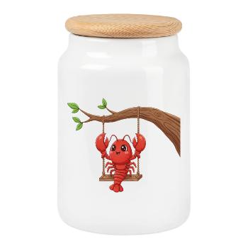 Mignon homard dessin animé Sea Animal Water Swing - Boîte à biscuits avec couvercle en bois - blanc - Devant