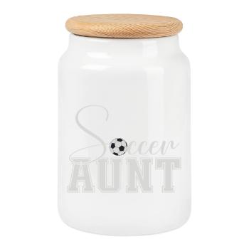 Soccer Aunt - Cookie Jar with Wooden Lid - white - Front