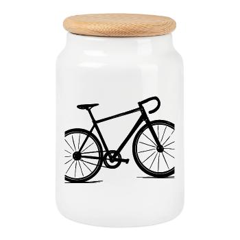 Road Bike Bicycle Motif Gift Idea Bike - Cookie Jar with Wooden Lid - white - Front