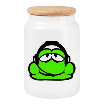 Frog Gamer Headset Nerd Gaming Headphones Play - Cookie Jar with Wooden Lid - white - Front