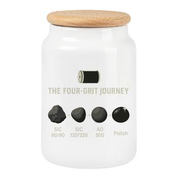 The Four-Grit Journey: Steinpolitur Prozess - Keksdose mit Holzdeckel - Weiß - Vorne