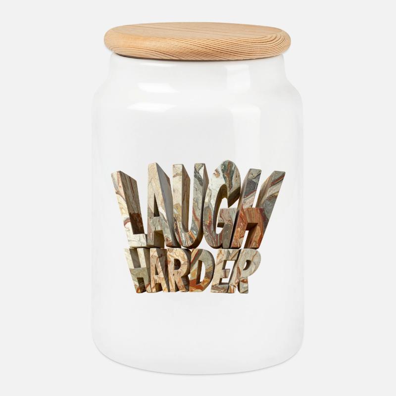 Laugh harder – Monumentale Steinbuchstaben modern - Keksdose mit Holzdeckel - Weiß