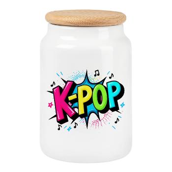 K-Pop Power - Conception de ventilateur coloré - Boîte à biscuits avec couvercle en bois - blanc - Devant