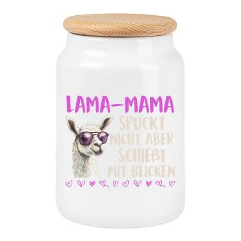 Soon mom LLAMA MOM DOESN'T SPIT LOOKS - Cookie Jar with Wooden Lid - white - Front