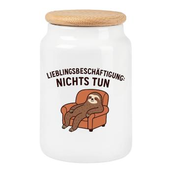 Lieblingsbeschäftigung Nicht tun - Keksdose mit Holzdeckel - Weiß - Vorne
