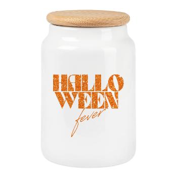 Halloween Fever Glitter Typography - Cookie Jar with Wooden Lid - white - Front