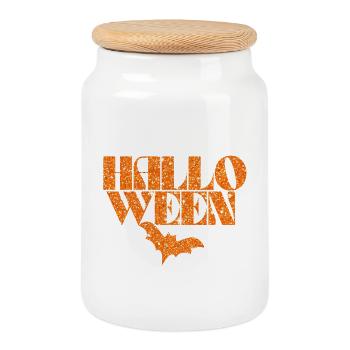 Silhouette de chauve-souris orange d’Halloween - Boîte à biscuits avec couvercle en bois - blanc - Devant