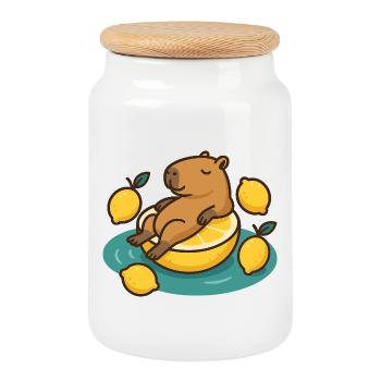 Chillendes Capybara auf Zitrone Cartoon - Keksdose mit Holzdeckel - Weiß - Vorne