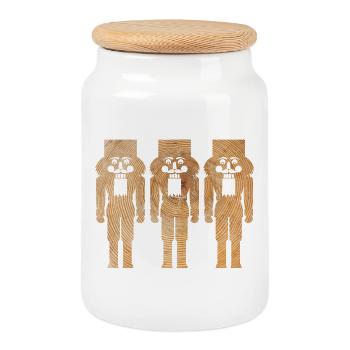 3 Nutcracker Wooden Christmas Advent Decoration Symbol - Cookie Jar with Wooden Lid - white - Front
