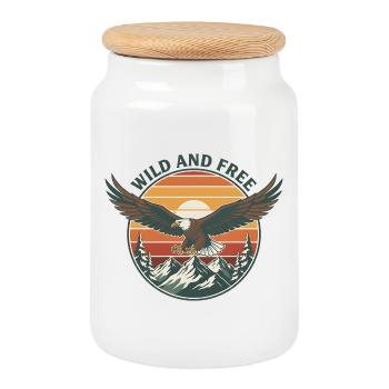 Eagle Wild and Free Retro Vintage Nature Motif - Cookie Jar with Wooden Lid - white - Front