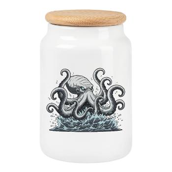 Pieuvre calmar Kraken - Boîte à biscuits avec couvercle en bois - blanc - Devant