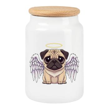 Hearty Pug Angel Halo de Noël - Boîte à biscuits avec couvercle en bois - blanc - Devant
