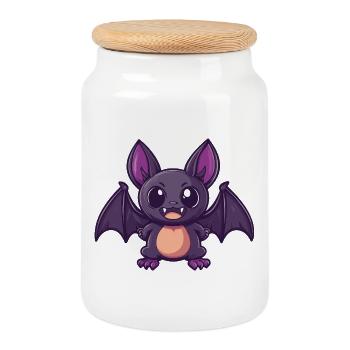 Bat Halloween Funny Comic - Cookie Jar with Wooden Lid - white - Front
