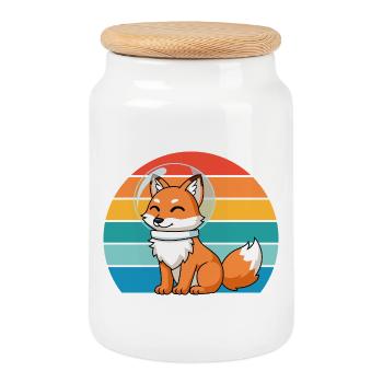 astronautes rétro prédateur renard roux renard amoureux des renards - Boîte à biscuits avec couvercle en bois - blanc - Devant