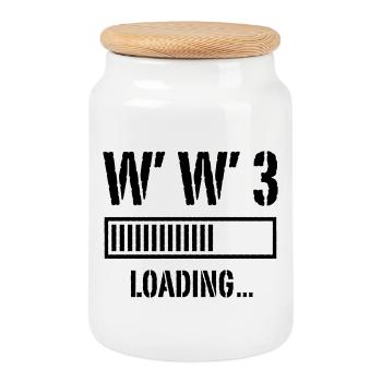3ème Guerre Mondiale Chargement... (Paix / Guerre / Noir) - Boîte à biscuits avec couvercle en bois - blanc - Devant