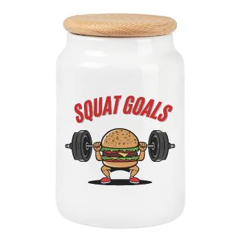 Squat Goals Cartoon Burger Fitness Design - Keksdose mit Holzdeckel - Weiß - Vorne
