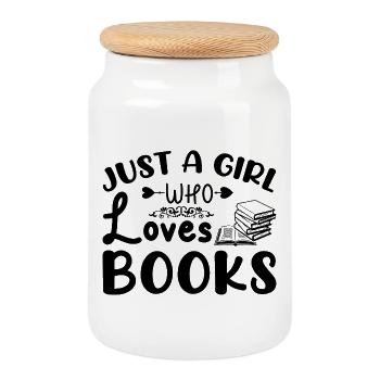 Just a girl who loves books - Cookie Jar with Wooden Lid - white - Front