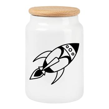 Retro Space Rocket – Space Spaceship Design - Cookie Jar with Wooden Lid - white - Front