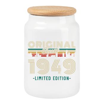 1949 Vintage Retro Birthday Gift - Cookie Jar with Wooden Lid - white - Front